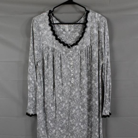Eileen West Medium Maxi Paisley Floral Long Sleeve White Nightgown Cottagecore - Picture 2 of 11